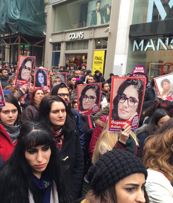 Women and men gather in Taksim Square in Istanbul, Turkey, Feb. 14, 2015, to protest the murder of Özgecan Aslan. Photo by Selim Girit