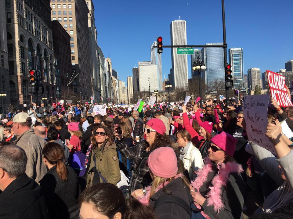 Hundreds of thousands of women participate in the Women’s March in Chicago on Jan. 21, 2017, joining with the national Women’s March on Washington.
